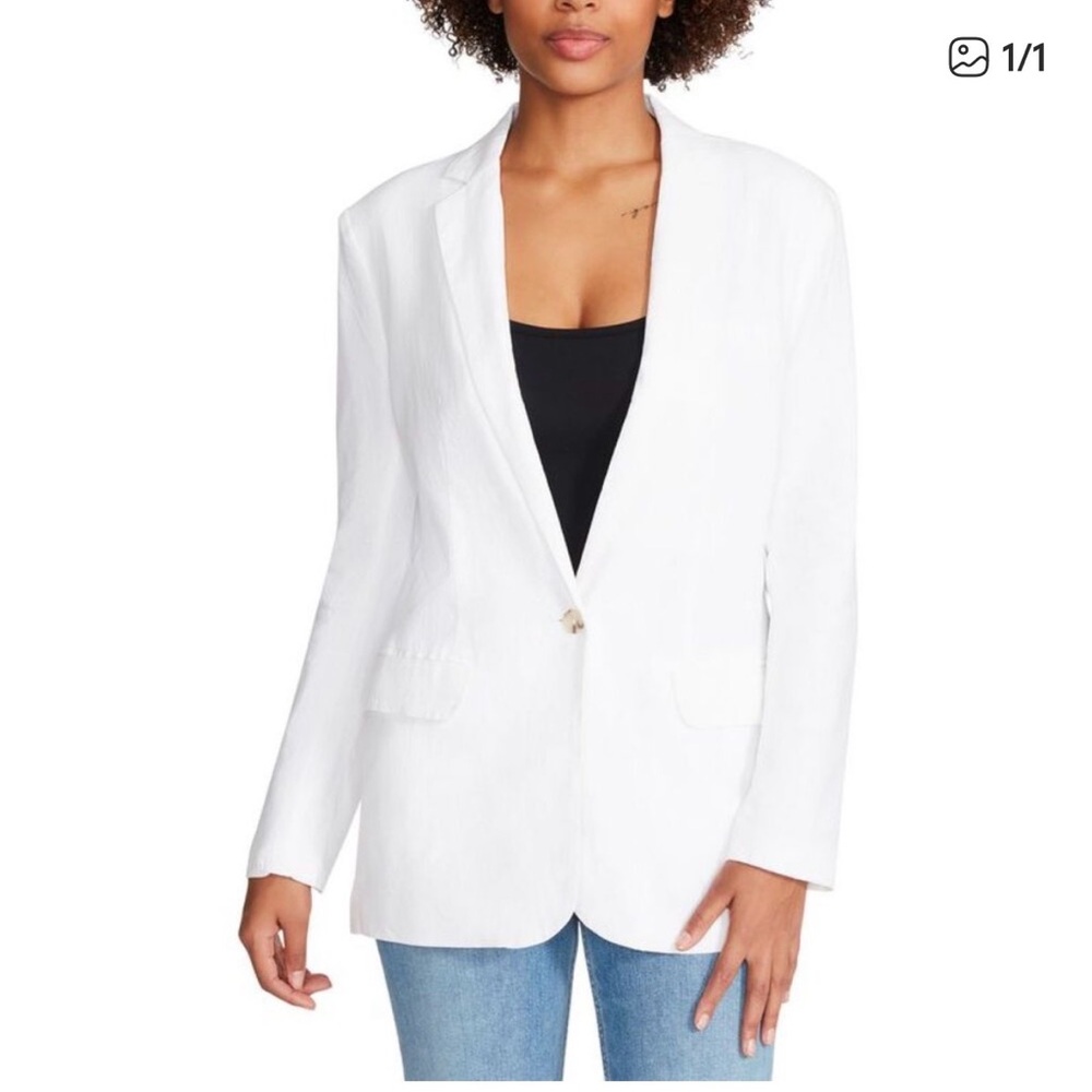 Steve Madden White Linen Single-Button Blazer